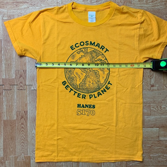 Yellow Hanes Eco-Smart Shirt Size Small Better Planet Earth Recycled 50/50 Tee - Picture 6 of 7
